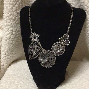 SILVER FLORAL STATEMENT NECKLACE BY PREMIER